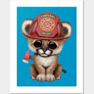 Cute Cougar Cub Firefighter Posters and Art